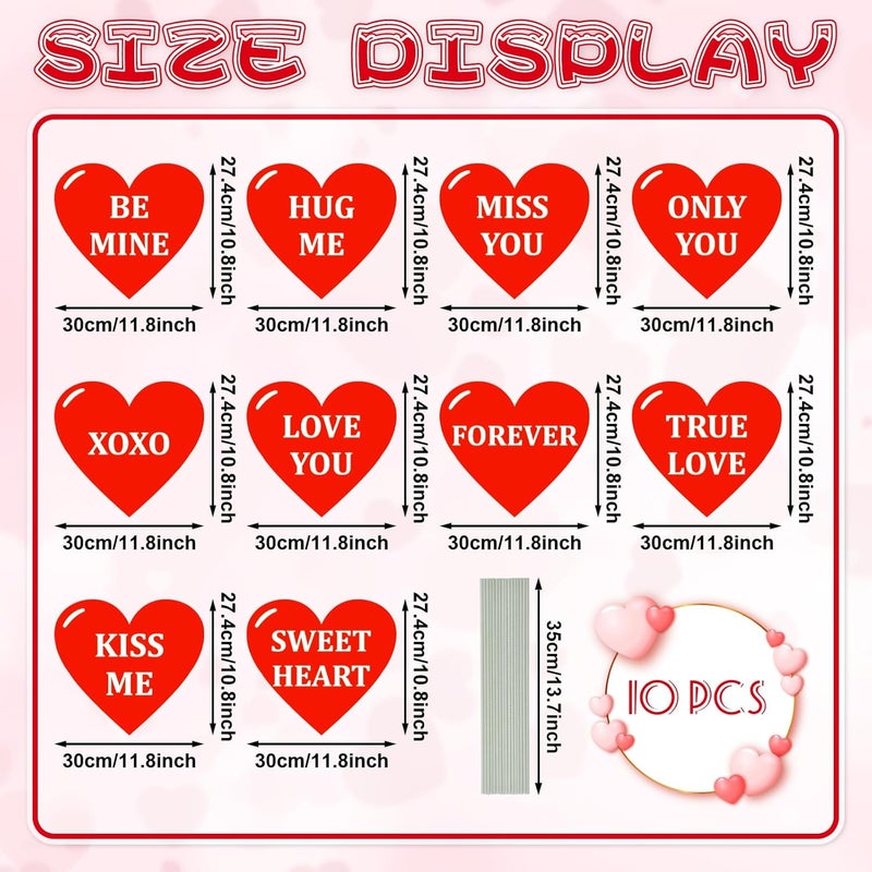 PhyLence 10-Piece Valentine Heart Yard Signs with Stakes Decorations – Assorted Red Heart Messages 12 Inches Large Outdoor Valentine Sweetheart Signs for Lawn, Garden, Driveway, and Romantic Party Décor - Image 2